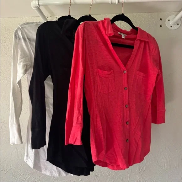 Express bundle of 3 3/4 sleeve button up cotton shirts Black, White, and Pink XS - Picture 2 of 6